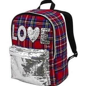 Justice Love Red Plaid Glitz Backpack